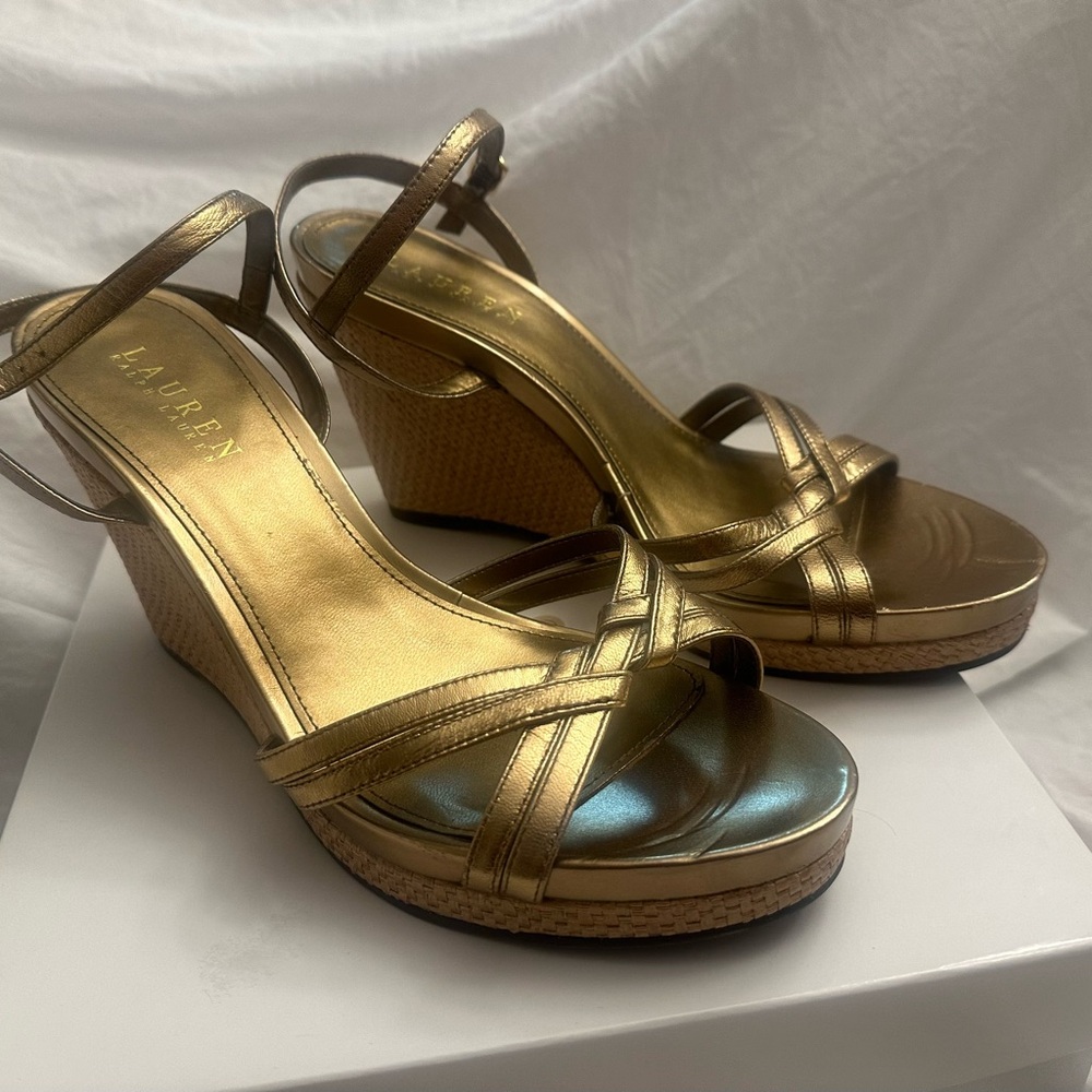 Ralph Lauren Gold Wedge Sandals